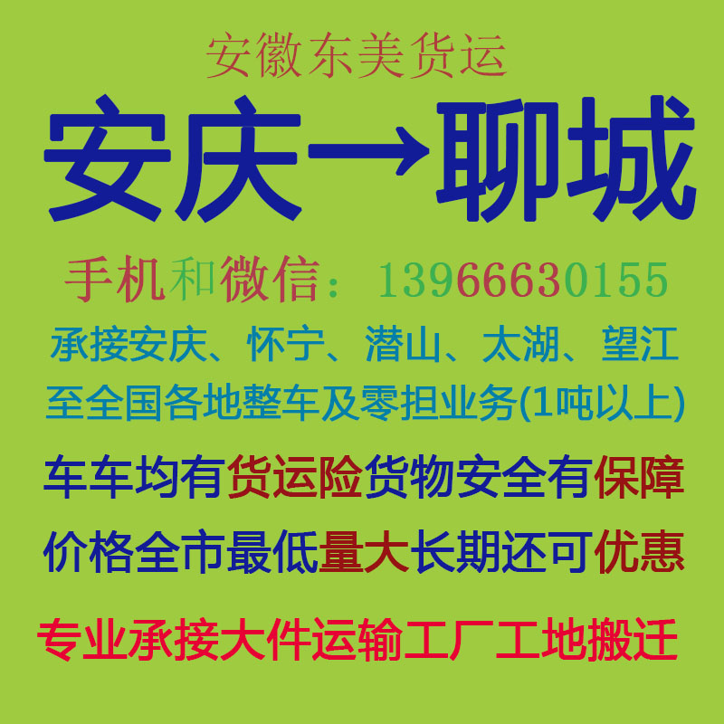 安庆物流公司 安庆至聊城物流运输 安庆到聊城配货 安庆配货站