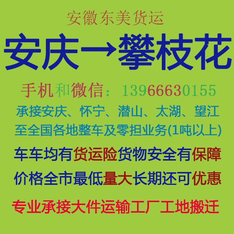 安庆物流公司 安庆至攀枝花物流运输 安庆到攀枝花配货 安庆配货站