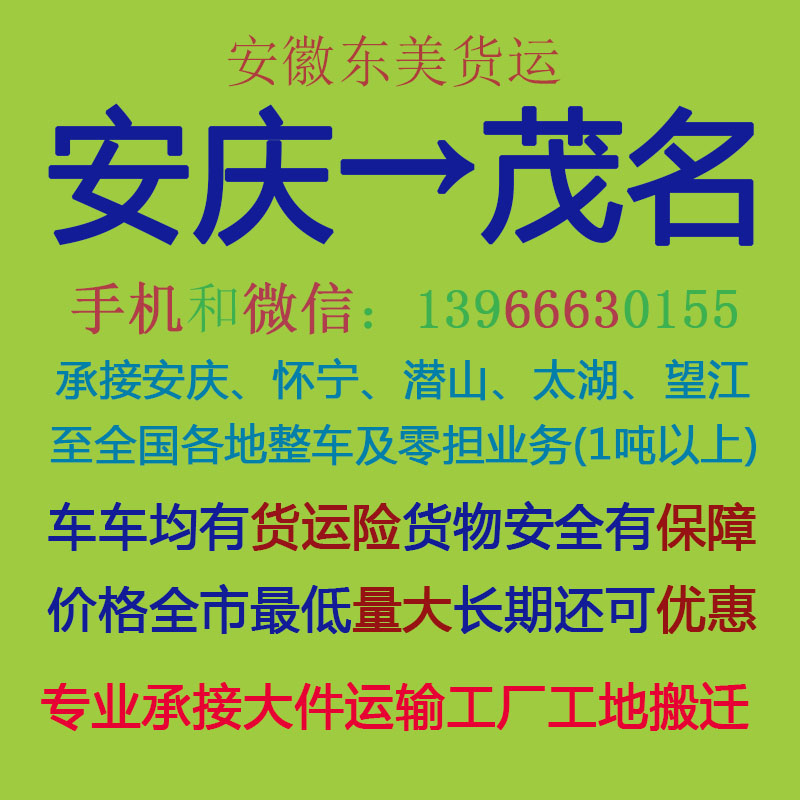 安庆物流公司 安庆至茂名物流运输 安庆到茂名配货 安庆配货站