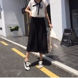 2016 summer new Korean chiffon crushed lotus wide leg trousers side nine points casual pants women  T1DE709
