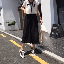 2016 summer new Korean chiffon crushed lotus wide leg trousers side nine points casual pants women  T1DE709