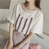 2016 Korea new wild loose, casual ethnic romantic Su embroidery short sleeve solid color T-shirt, Ms. T1DE710