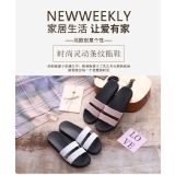 2018最新款简约条纹草编纹理PVC底家居室内外情侣拖鞋