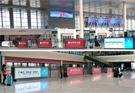 广西南宁市高铁媒体 南宁东站高架层候车区玻璃栏杆 灯箱 编号：A12-01至10