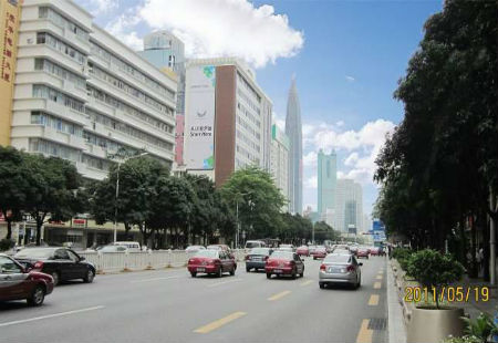 广东深圳市商场媒体深南路与燕南路交汇处西侧茂业百货西墙面看板编号：JYGG-SZ-005