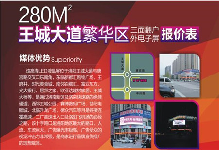 河南洛阳市交通路网媒中州路黄河路口城大道与唐宫路交叉口东南角楼顶LED编号：SXGG-LY-008