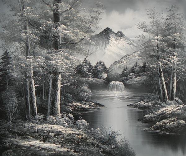 黑白油画