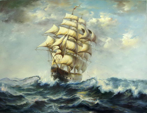 帆船油画