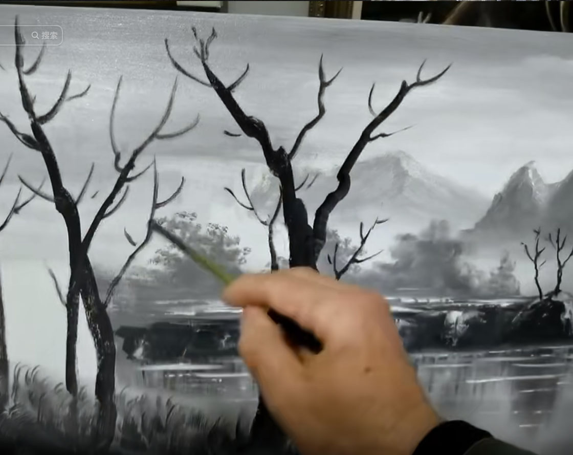 黑白油画