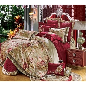 1368元特惠欧式奢华 家纺贡缎绣花纯棉床上用品婚庆套件 十件套多件套